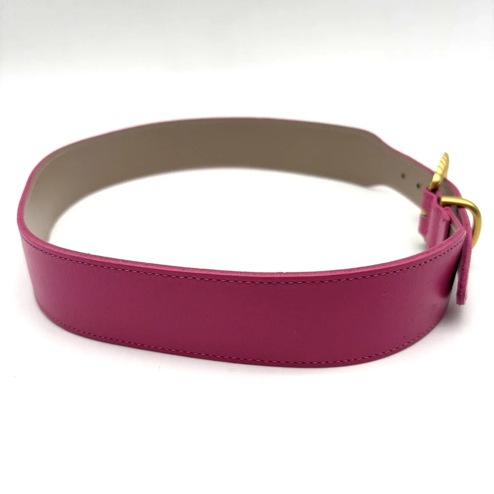 Vintage 80s Hot Pink Genuine Leather Brass Buckle Waist Belt M 26-29